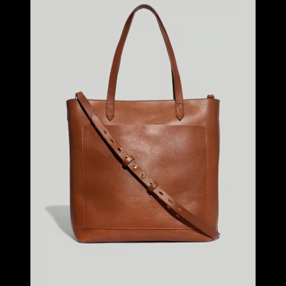 Madewell Zip Top Medium Transport Leather Tote Bag English Saddle